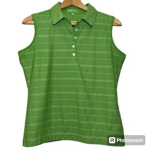 Nike Golf sleeveless top. Lime green, white. Front hem logo. Women’s M